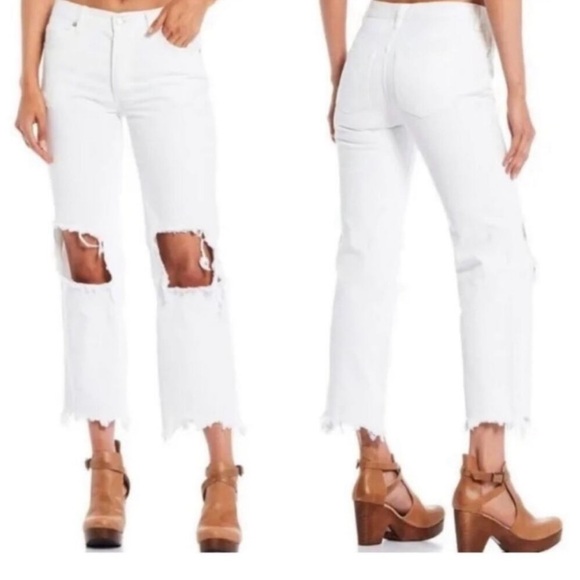 We The Free White Distressed Straight Leg Maggie Jeans Buttonfly Size 25 - Picture 1 of 13